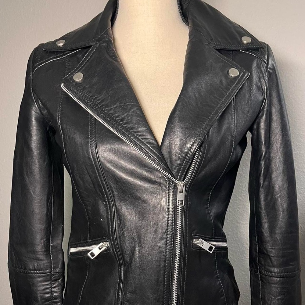 barney’s originals black biker style leather jacket